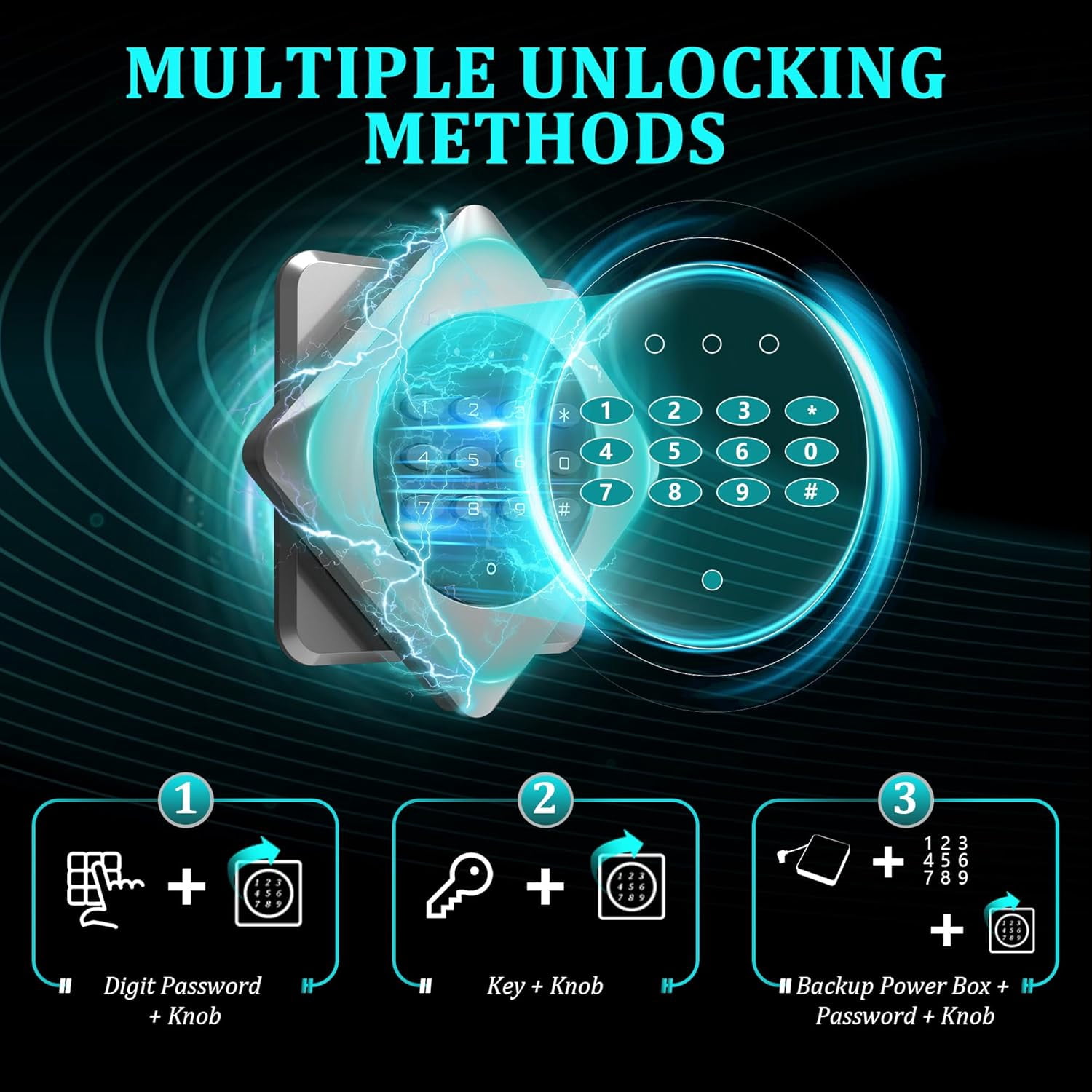 2-3 rifle and pistol safes, 180° quick-access digital gun cabinet (suitable for rifles and shotguns), modular gun cabinet with alarm system and silent mode.