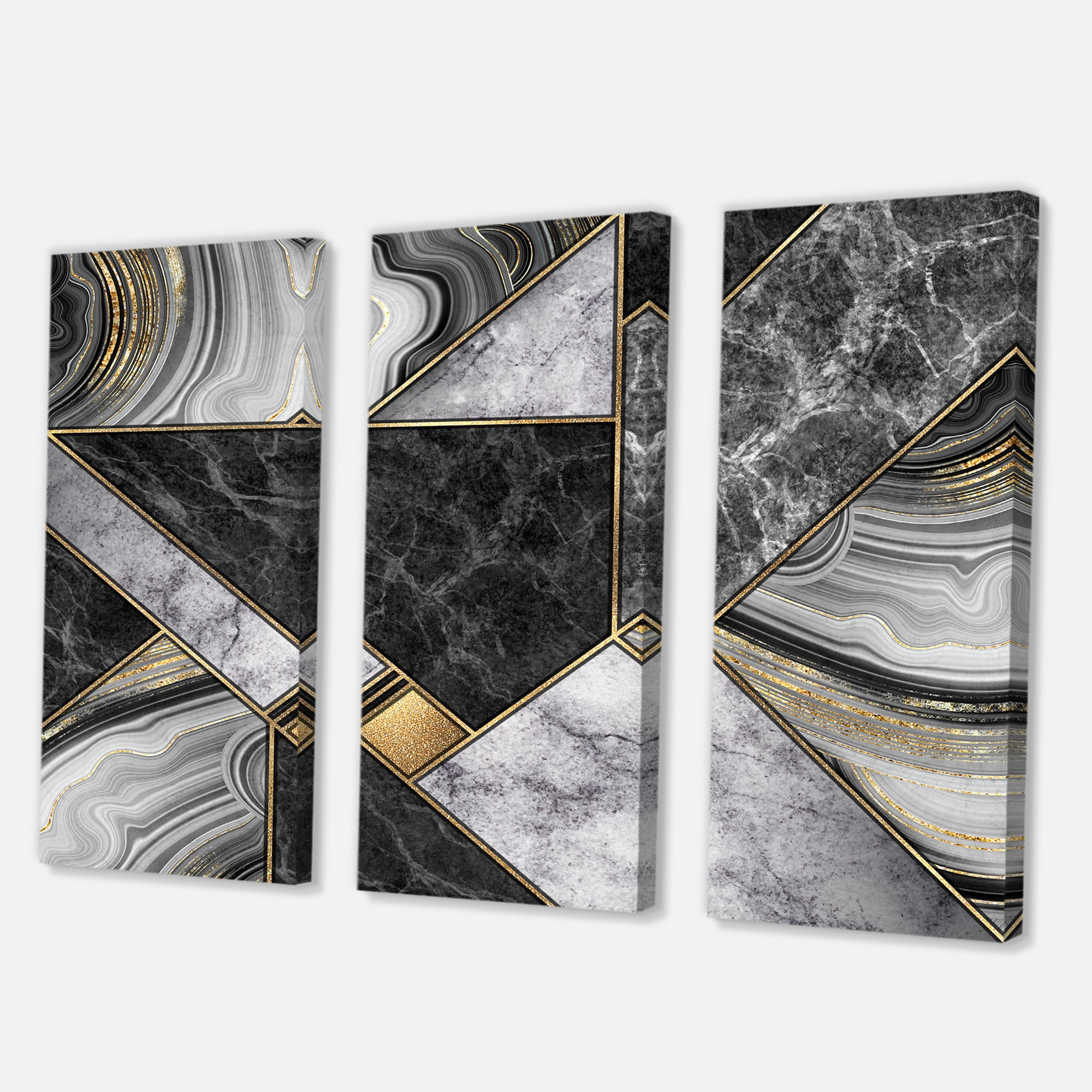 Designart ' Touches Of Gold With Marble Granite Agate ' Modern Canvas Wall Art Print