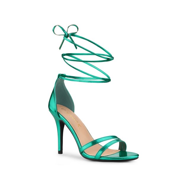 BLISSFUL STEP Sandales à Talons Aiguilles à Lacets à Bout Ouvert pour Femmes Vert 9