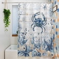 thumbnail image 3 of Ocean Crab Shower Curtain, 72" x 72", Blue Yellow Sea Star Shell Coral White Wood Grain Waterproof Bathroom Curtain Washable Shower Curtain Set with 12 Hooks, 3 of 8