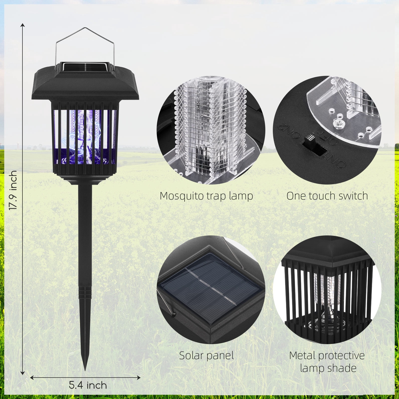 Kqiang Solar Killer Torch Outdoor Mosquito Zapper, Black, 2 Count