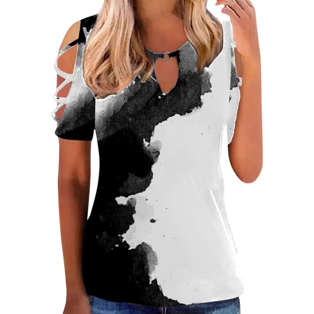 Gibobby Playera de Manga Corta Casual Suave Camiseta manga corta con estampado flores y botones para mujer, camiseta manga corta, informal, Sexy, verano, para (Blanco,G)