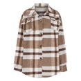 thumbnail image 6 of yardsong Womens Plaid Flannel Shirt Shacket Jacket Coats Lapel Button Down Long Sleeve Wool Blend Coat Soft Blouse Fall Jackets Khaki,M, 6 of 9