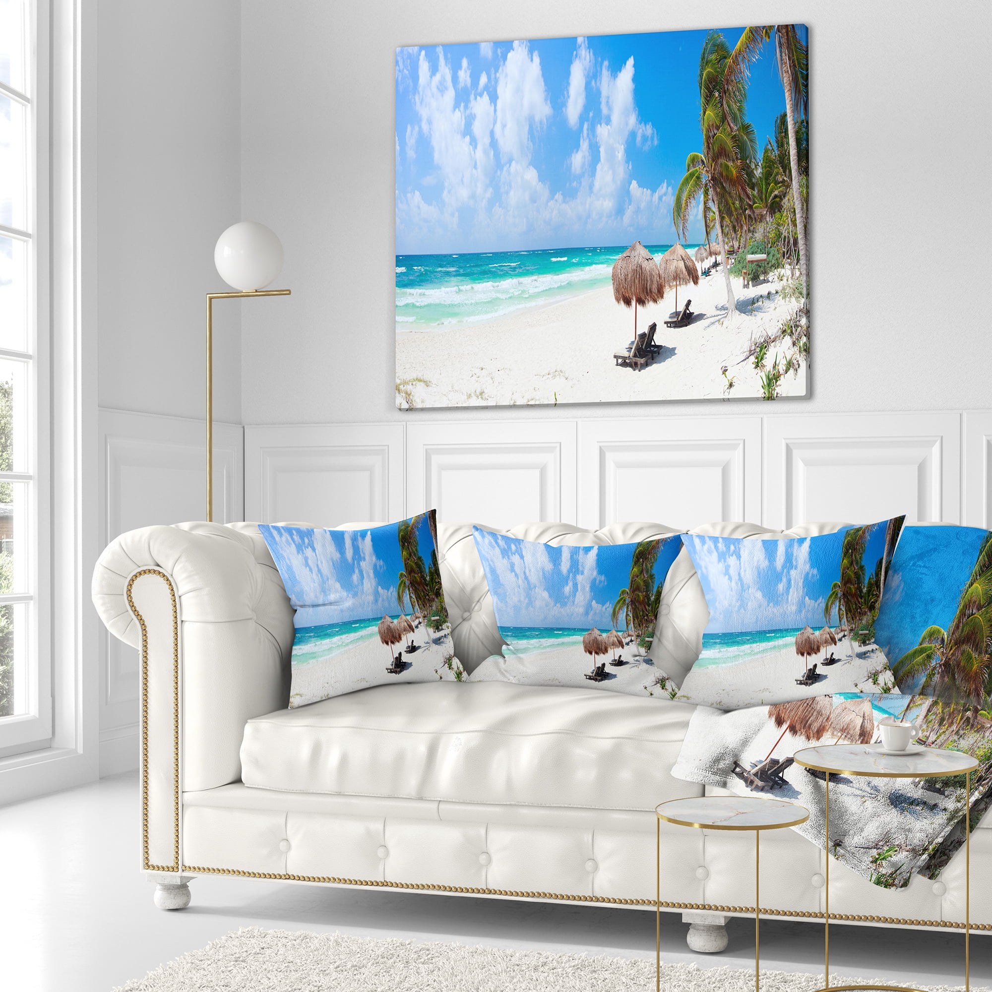 Designart Bright Caribbean Beach - Abstract Throw Pillow - 18x18