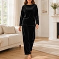 thumbnail image 2 of successthop Womens Velvet Sweatsuit Set 2 Piece Casual Long Sleeve Crewneck Pullover Tops and Pant Solid Tracksuit, 2 of 7