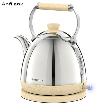 Anfilank Boil Water Electric Kettle, 1.7L 1500W, Coffee & Tea Kettle Stainless Steel, Wood Grain Design, Silver