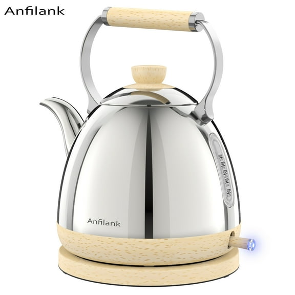 Anfilank Boil Water Electric Kettle, 1.7L 1500W, Coffee & Tea Kettle Stainless Steel, Wood Grain Design, Silver