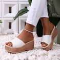 thumbnail image 3 of Womens Wedge Sandals Chunky Platform High Heels Open Toe Slip on Slides Casual Dressy Summer Beach Shoes White Size 6.5, 3 of 6