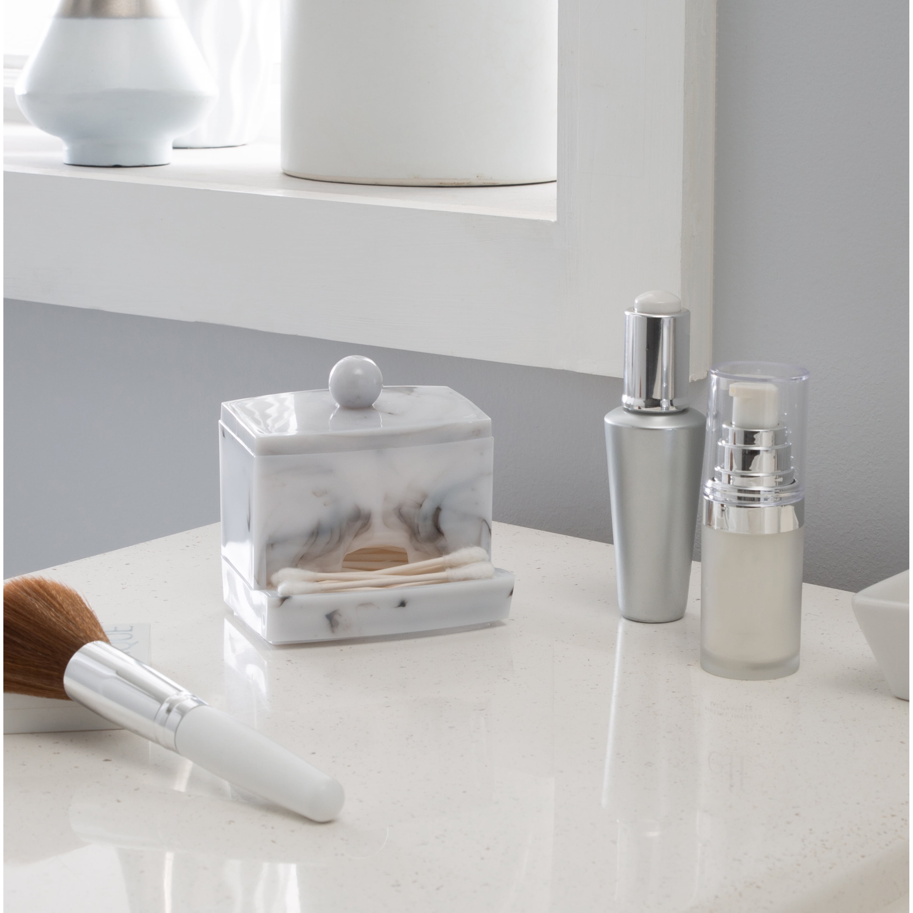 Simplify Q-Tip Box, Countertop Makeup Organizer, Marble