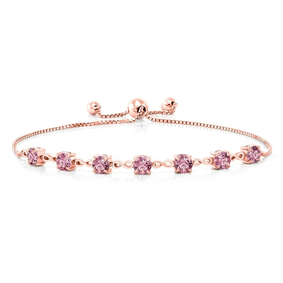 Gem Stone King 18K Rose Gold Plated Silver Pink Lab Grown Diamond Infinity Links Bracelet for Women (2.52 Cttw, Round 4.5MM, Fully Adjustable up to 9 inch)