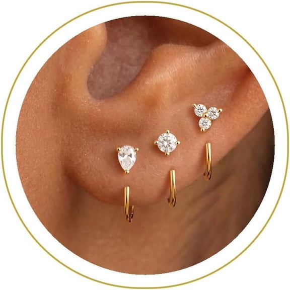 3 Pairs Backless Half Hoop Huggie Earrings,14K Gold Plated Small Open Hoops Earrings for Multiple Piercings, Non-Tarnish Hypoallergenic Sleep Friendly Set Jewelry for Women