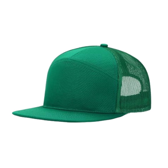 Green Flat Bill Trucker Hat Breathable Mesh Back Adjustable Snapback Cap for Outdoor Sports Daily Wear