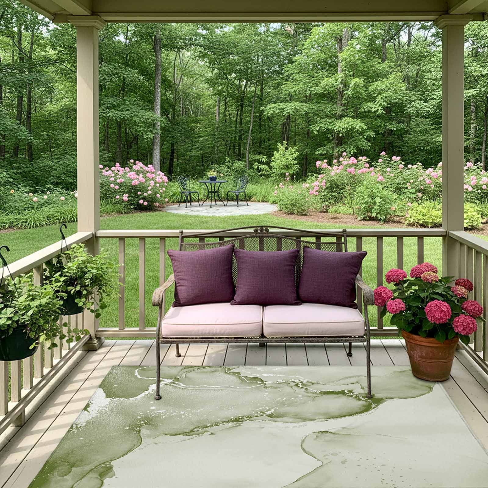Outdoor Rug 5x8ft Sage Green Marble Large Area Rug Abstract Waves Cloud Indoor Outdoor Carpet Outdoor Rugs Mats for Patio Camping,RV,Front Door, Outside Decor