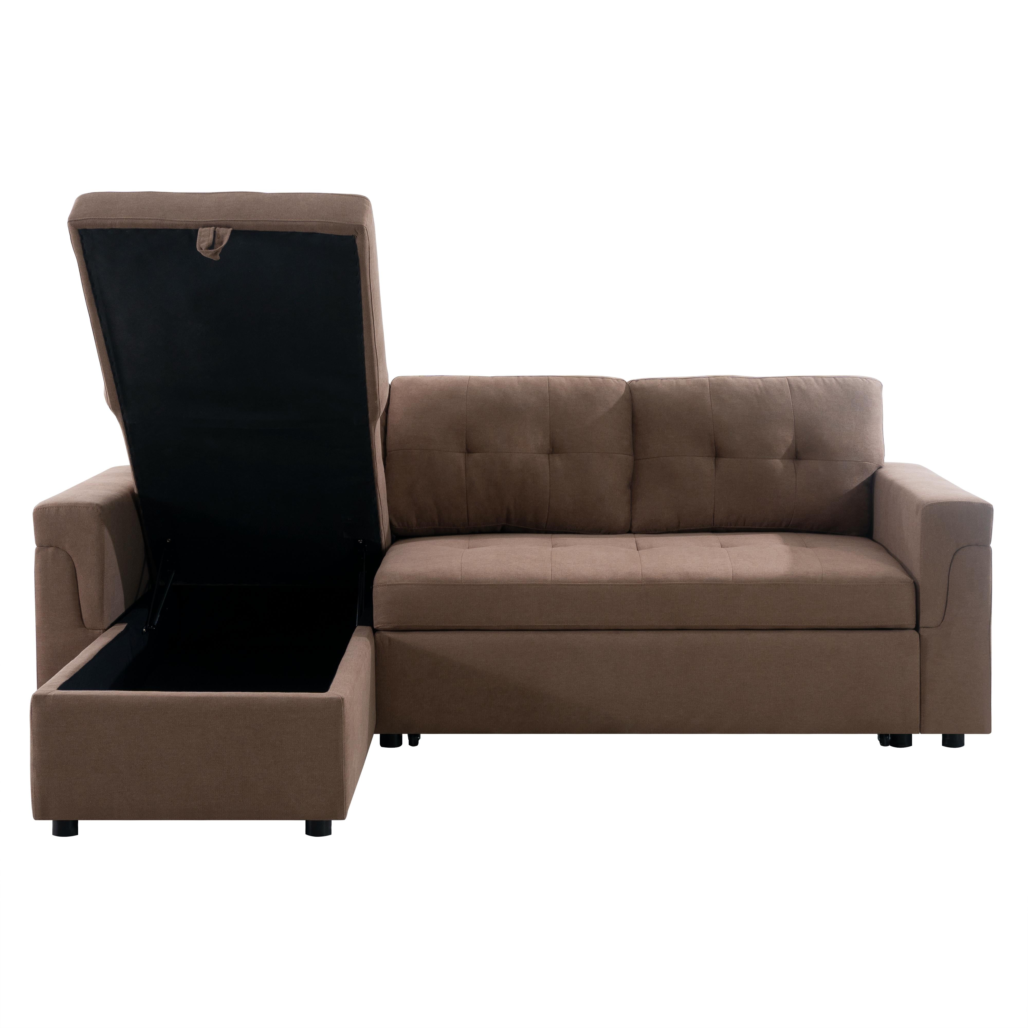 78 in. W Convertible Sleeper Sectional Sofa, L Shaped Couch for Small Space Living Room, Storage Chaise, L Shaped Pull Out Sofa -Color:Mocha,Fabric:Velvet