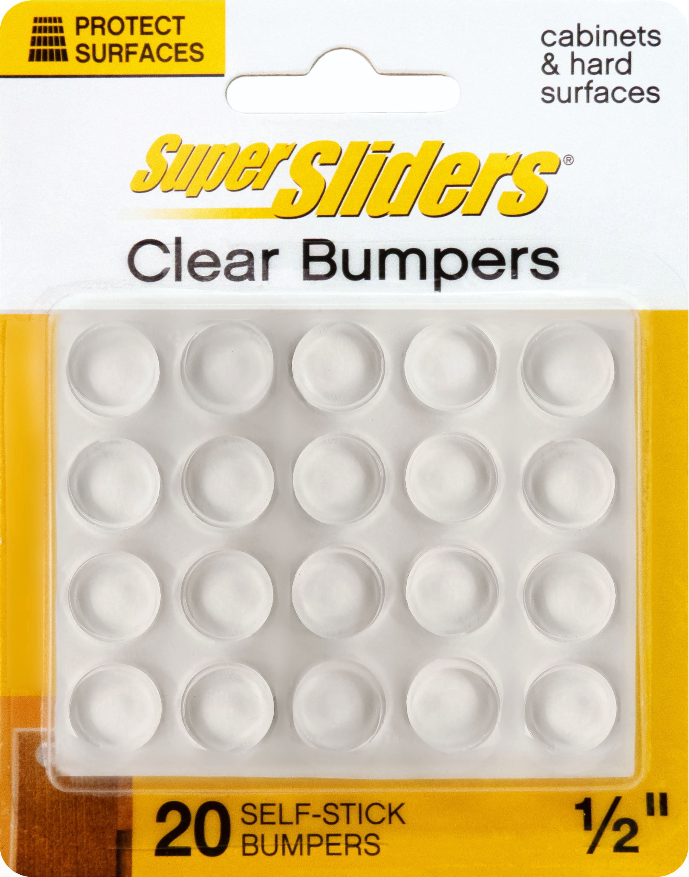 Super Sliders Clear Adhesive Bumpers 20 Pack - 1/2 Inch Round Protectors for Cabinets and Drawers