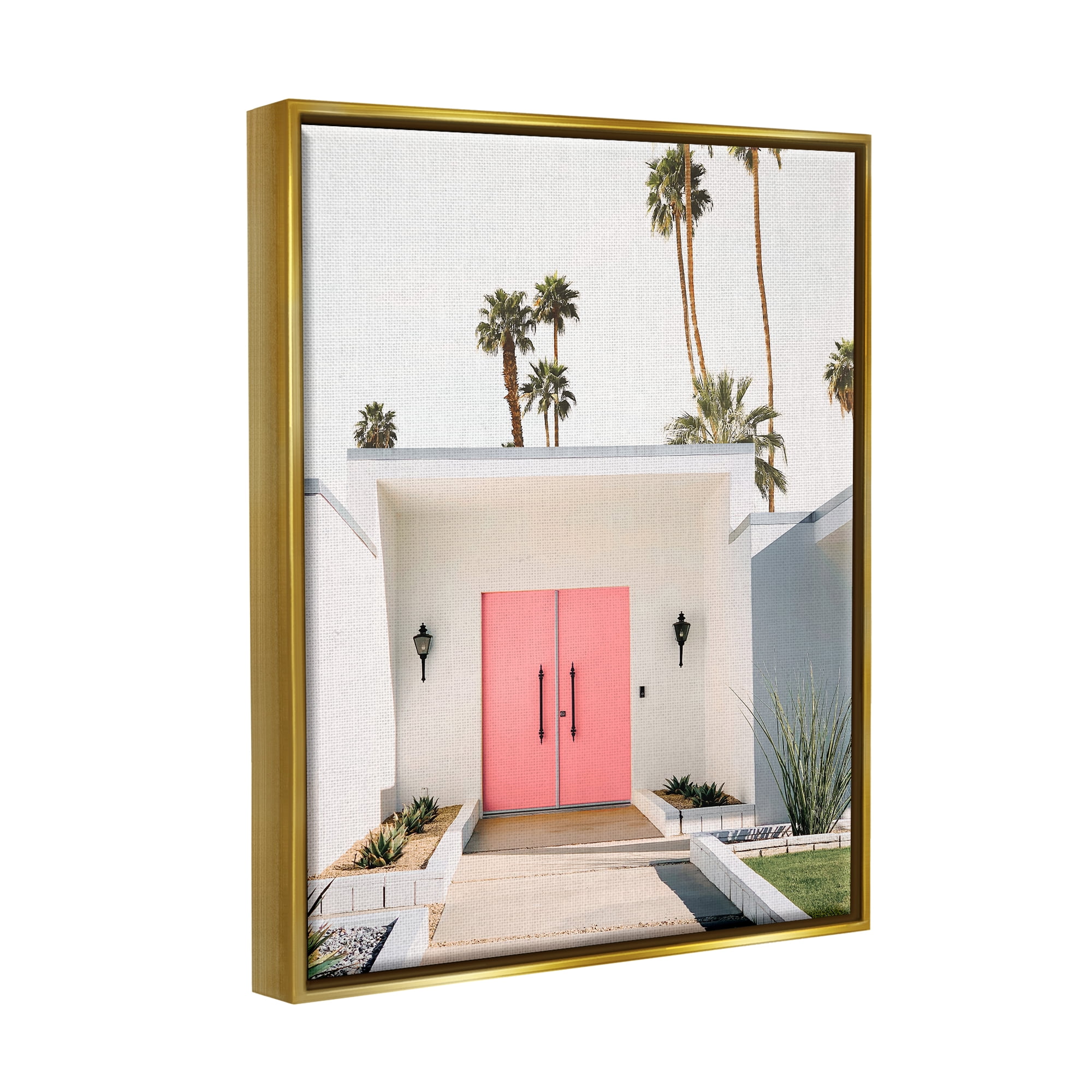 Stupell Industries Palm Springs Pink Door Botanical & Floral Photography Gold Floater Framed Art Print Wall Art, 17 x 21