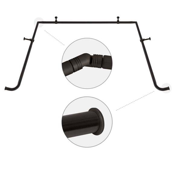 MERIVILLE 1" Bay Window Curtain Rod Set, Adjustable Side 20–37" and Center 38–72", Single Rod, Oil-Rubbed Bronze
