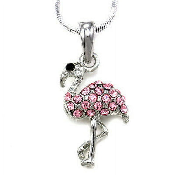 Flamingo Pink Crystal Rhinestone Necklace Chain Pendant