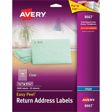 Presents Address Labels - Avery Matte Clear Easy Peel Return Address Labels, Inkjet, 1/2 x 1 3/4, 2000/Pack