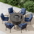 thumbnail image 5 of ALAULM 7PCS Metal Outdoor Patio Furniture Set with 48"/55000 BTU Round Propane Fire Pit Table,Patio Conversation Sets 6 Fixed Chairs No-Slip Cushions,Navy Blue, 5 of 9