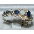 thumbnail image 3 of LBG 925 Sterling Silver Natural Sapphire and Opal Womens Band Ring - Size 9.75, 3 of 4