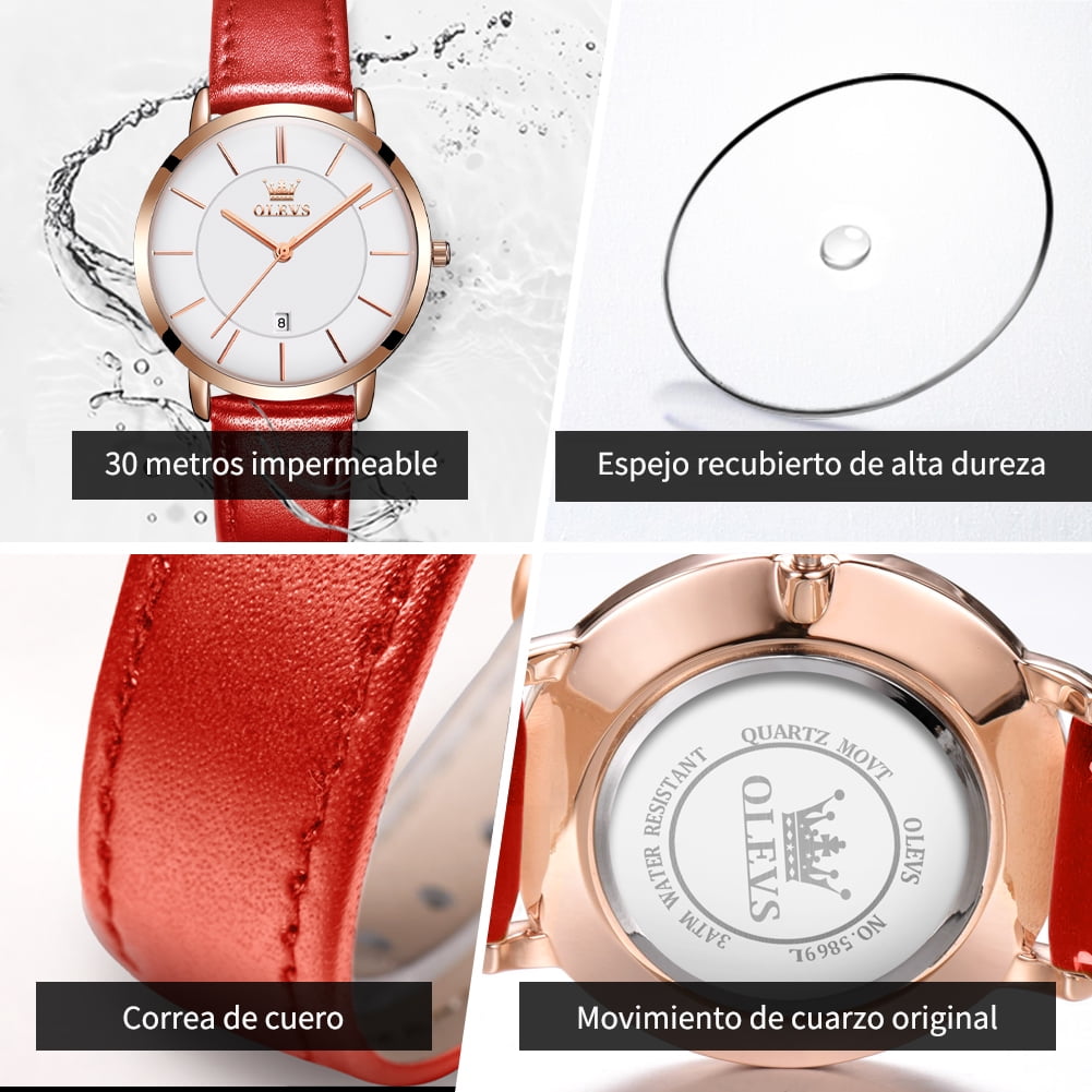 OLEVS Watches for Women Waterproof Womens Wristwatches Analog Quartz Ultra Thin Watches Leather Strap Watches with Date Calendar Ladies Watches Gifts Reloj para Mujer