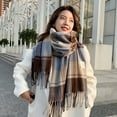 thumbnail image 3 of Women Winter Scarf Color Matching Tassel Wide Long Plaid Print Thick Sock Warm Windproof Decorative Washable Lady Neck Wrap Shawl, 3 of 6