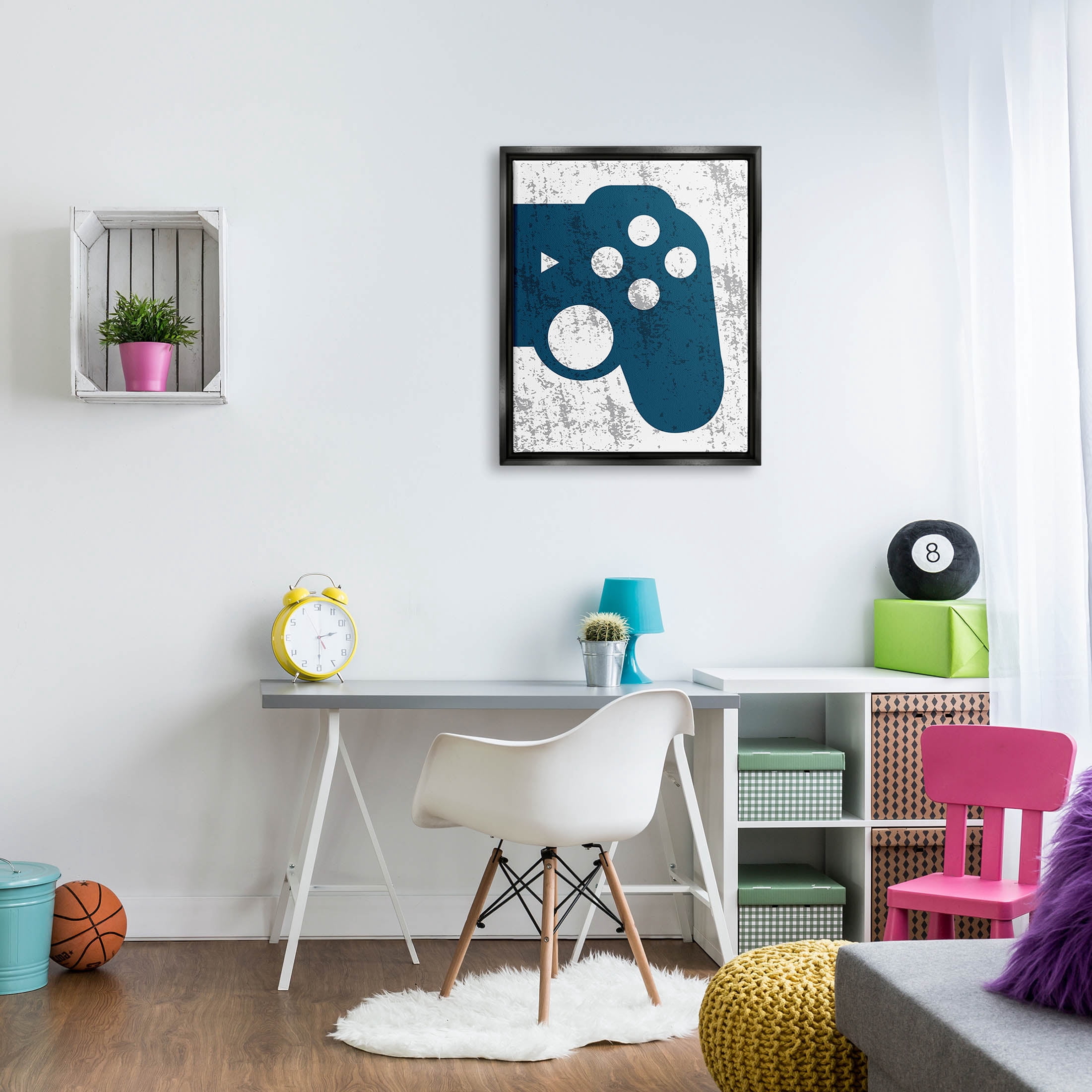 Stupell Industries Blue Gaming Controller Shape Graphic Art Jet Black Floating Framed Canvas Print Wall Art, Design by Kim Allen