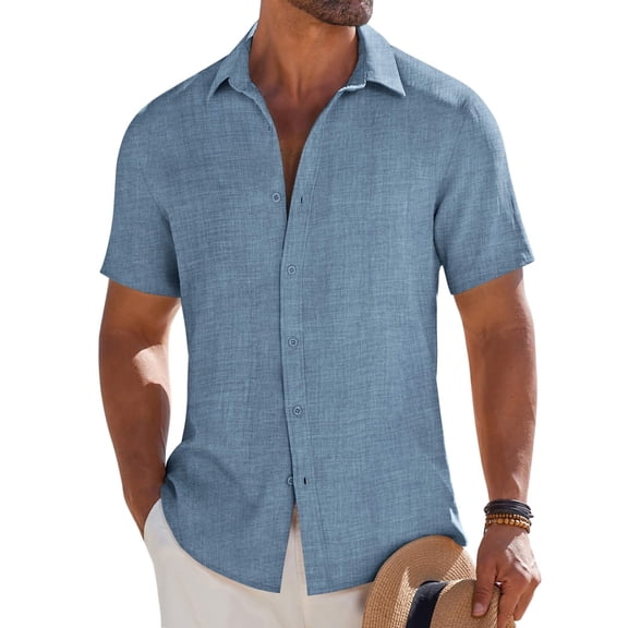 COOFANDY Mens Short Sleeve Button Down Casual Shirts Summer Beach Shirt Lightweight Textured Shirts