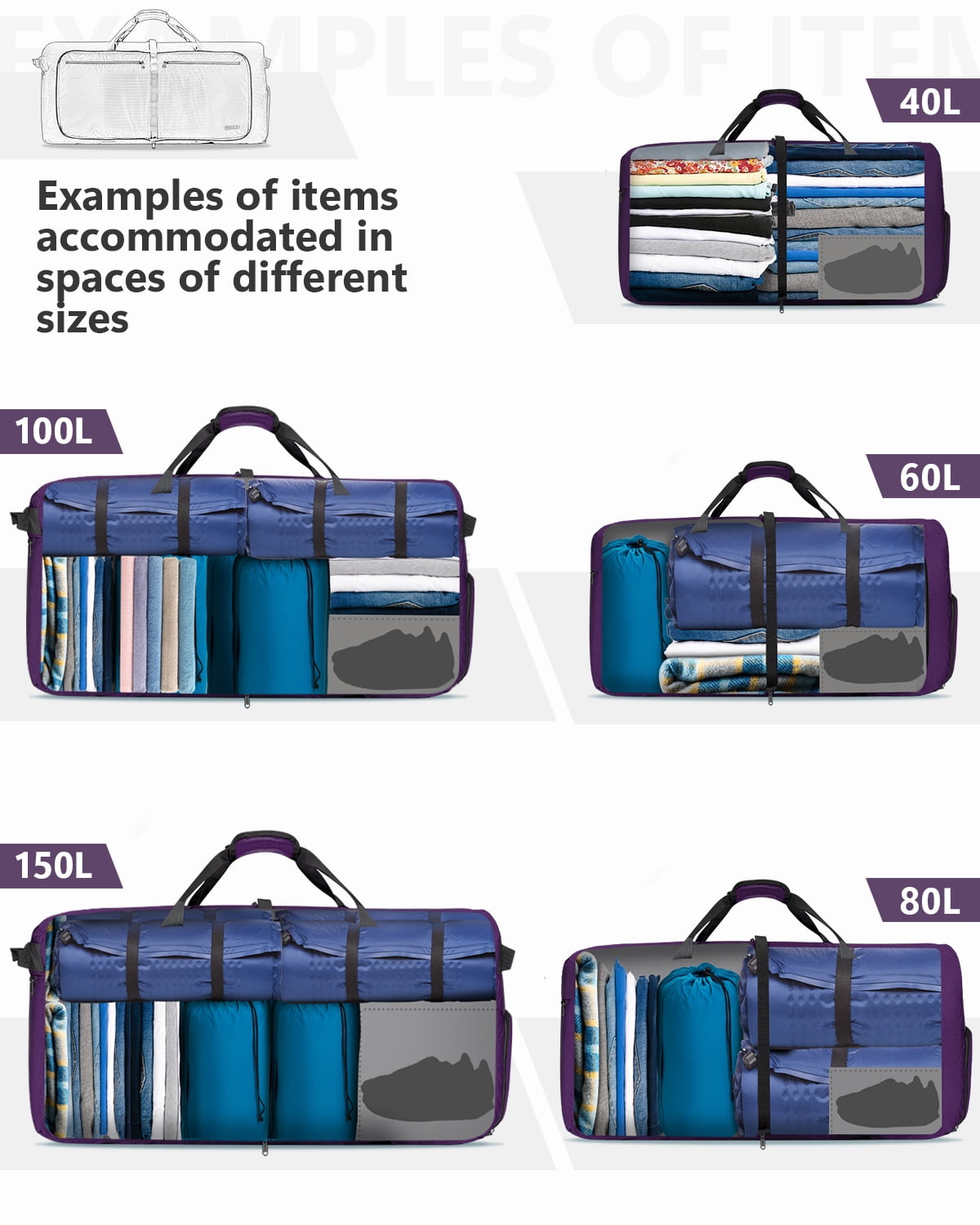 Gonex 40L Duffle Bag with Shoes Compartment, 21" Packable Travel Duffel Bags for Men Women, Water Repellent Overnight Weekend Bag