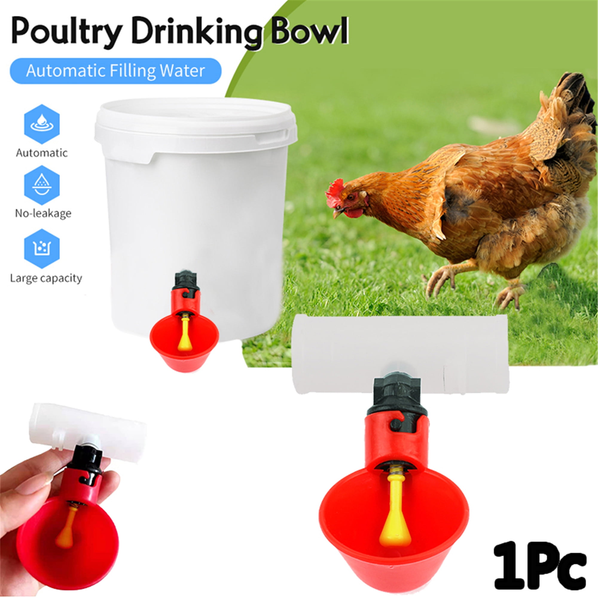 9 Poultry Water Drinking Cups Tee Fitting Chicken Tees Auto Plastic Drinker 2" 