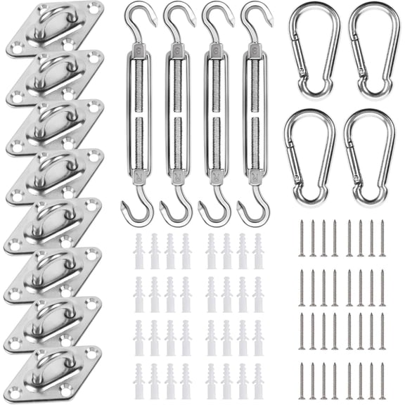 Sun Shade Sail Hardware Kit,Stainless Steel Sun Shade Hardware Kit Rectangle/Triangle 5 INCH with 100ft Black Coated Steel Cable 1/8 Heavy Duty for Shade Sails,Outdoor Canopy Sun Sails D