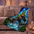 thumbnail image 6 of Adventurous Dinosaur Monster Truck Leaping, Dramatic Coastal Landscape Scene, Warm Flannel Blanket for Beach House and Living Room, Beach Lovers Valentine's Day Gift, Coastal Home Decor, 6 of 9