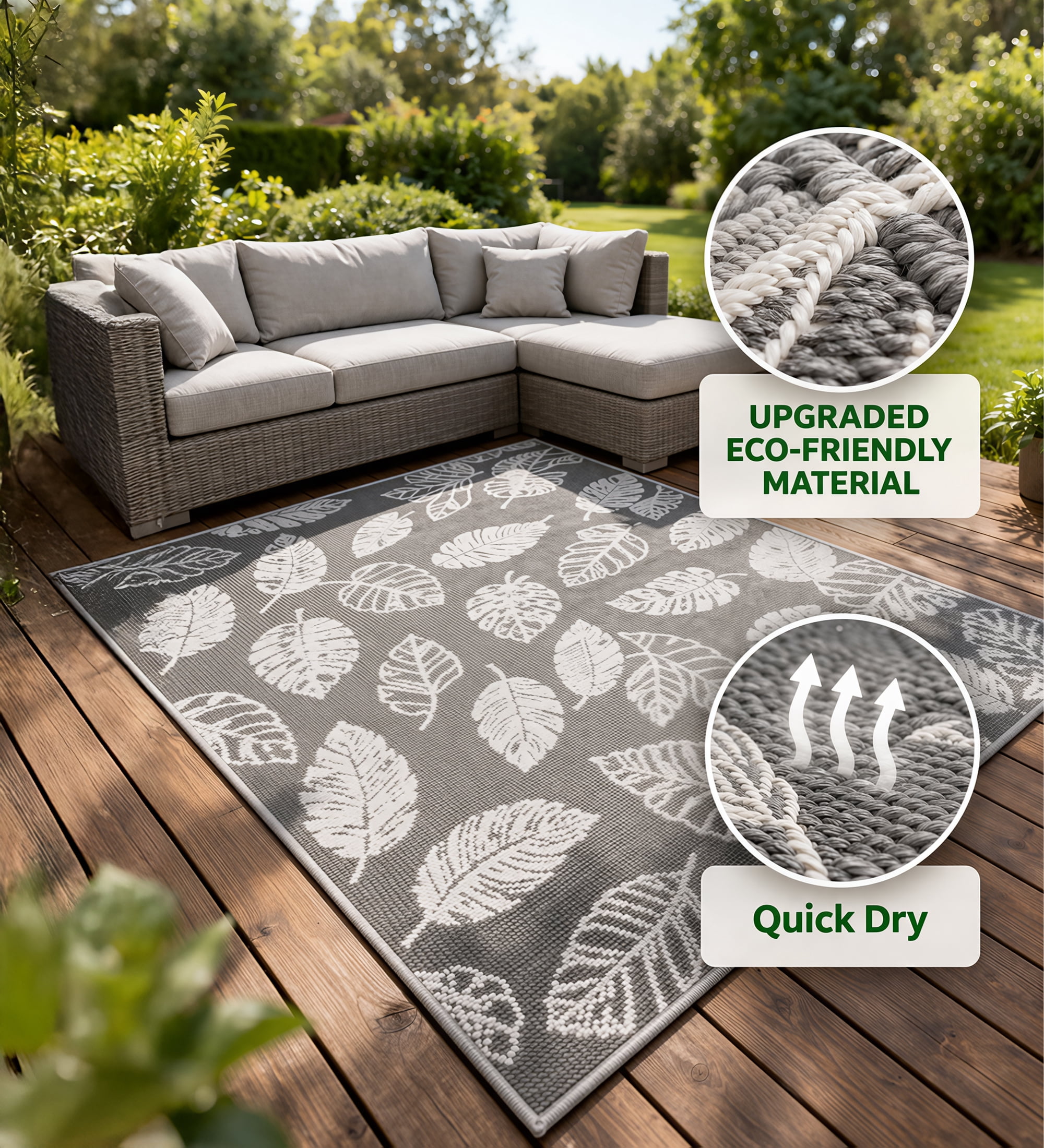OHHANI Outdoor Rugs 5'x8', Waterproof Reversible Plastic Straw Rug, Portable RV Camping Mat for Deck Beach Picnic Balcony