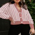 thumbnail image 4 of Cardigan Sweaters for Women Plaid Lightweight Cardigan V Neck Button Down Cardigan Long Sleeve Cable Knit Oversized Sweaters Tops, 4 of 6
