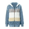 thumbnail image 3 of dmqupv Zip Jacket Women Womens Thickened Overcoat Warm Solid Color Splicing Winter Lined Womens Clothes Coat Blue 3X-Large, 3 of 5