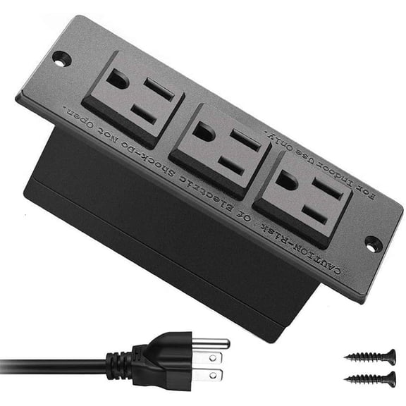 Recessed Power Strip Black Desk Mount Power Grommet Socket for Cabinet 3 AC Outlets 6.56'ft Power Cord for Counter Drawer Furniture Workbench ETL Certificated