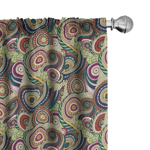 Ambesonne Abstract Curtains, Eastern Doodle Paisley, Pair of 28"x63", Multicolor