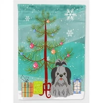 Carolines Treasures BB4214GF Merry Christmas Tree Shih Tzu Black & Silver Flag Garden Size
