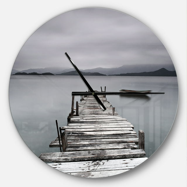 Designart 'Pier And Boats At Seashore Modern Wall Clock