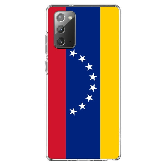 DistinctInk Clear Shockproof Hybrid Case for Samsung Galaxy Note 20 (6.7" Screen) - TPU Bumper, Acrylic Back, Tempered Glass Screen Protector - Venezuela Flag Red Blue Yellow - Venezuela