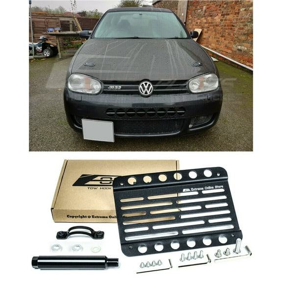 Extreme Online Store Replacement For 2003-2004 Volkswagen Golf R32 | EOS Plate Version 1 Mid Sized Front Bumper Tow Hook License Plate Relocator Mount Bracket Tow-283