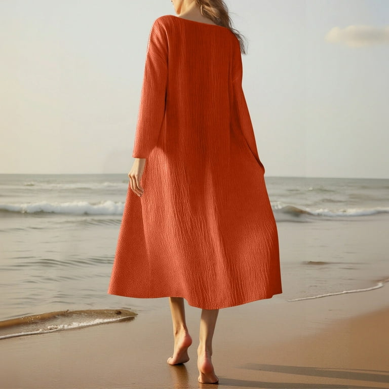 WULMLEO Linen Dresses for Women 2025 Flowy V Neck Short Sleeve Maxi Dress Lightweight Summer Beach Vacation Clothes Orange 2XL - Walmart.com WULMLEO Linen Dresses for Women 2025 Flowy V Neck Short Sleeve Maxi Dress Lightweight Summer Beach Vacation Clothes Orange 2XL - Walmart.com