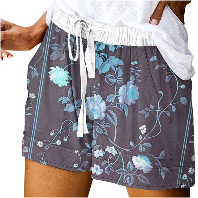 Mujeres Pantalones Cortos con Bolsillos Impresos Detalle Vendaje, Casual Y Suelto Ajuste Pantalones Cortos de las Mujeres para el Verano