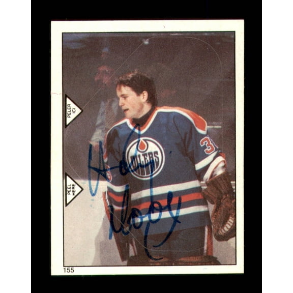 Andy Moog Autographed 1983-84 O-Pee-Chee Stickers Card #155 Edmonton Oilers SKU #251514