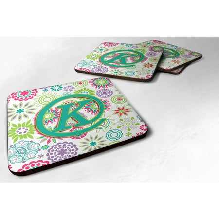 

Carolines Treasures CJ2011-KFC Letter K Flowers Pink Teal Green Initial Foam Coaster Set of 4 3 1/2 x 3 1/2 multicolor
