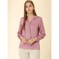 thumbnail image 3 of Camisa De Oficina De Trabajo Para Mujer Blusas De Satén Elegantes De Manga Larga Con Cuello De Lazo Rosa empolvado L, 3 of 6