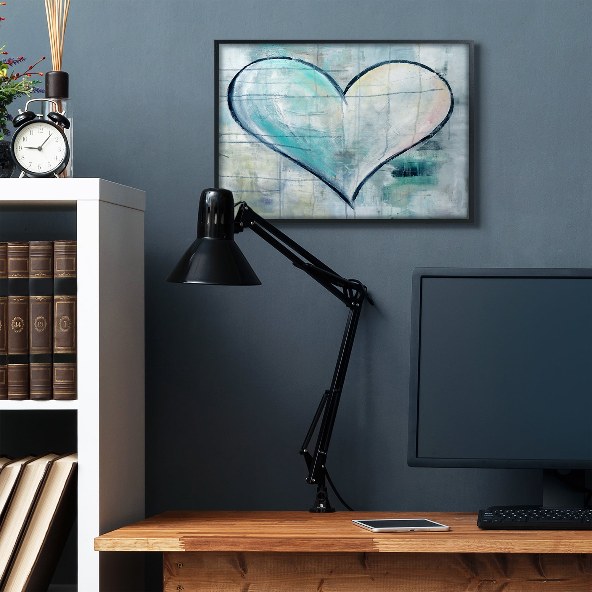 Graffiti Texture Heart Blue White 30 in x 24 in Framed Painting Art Print, by Stupell Home Décor
