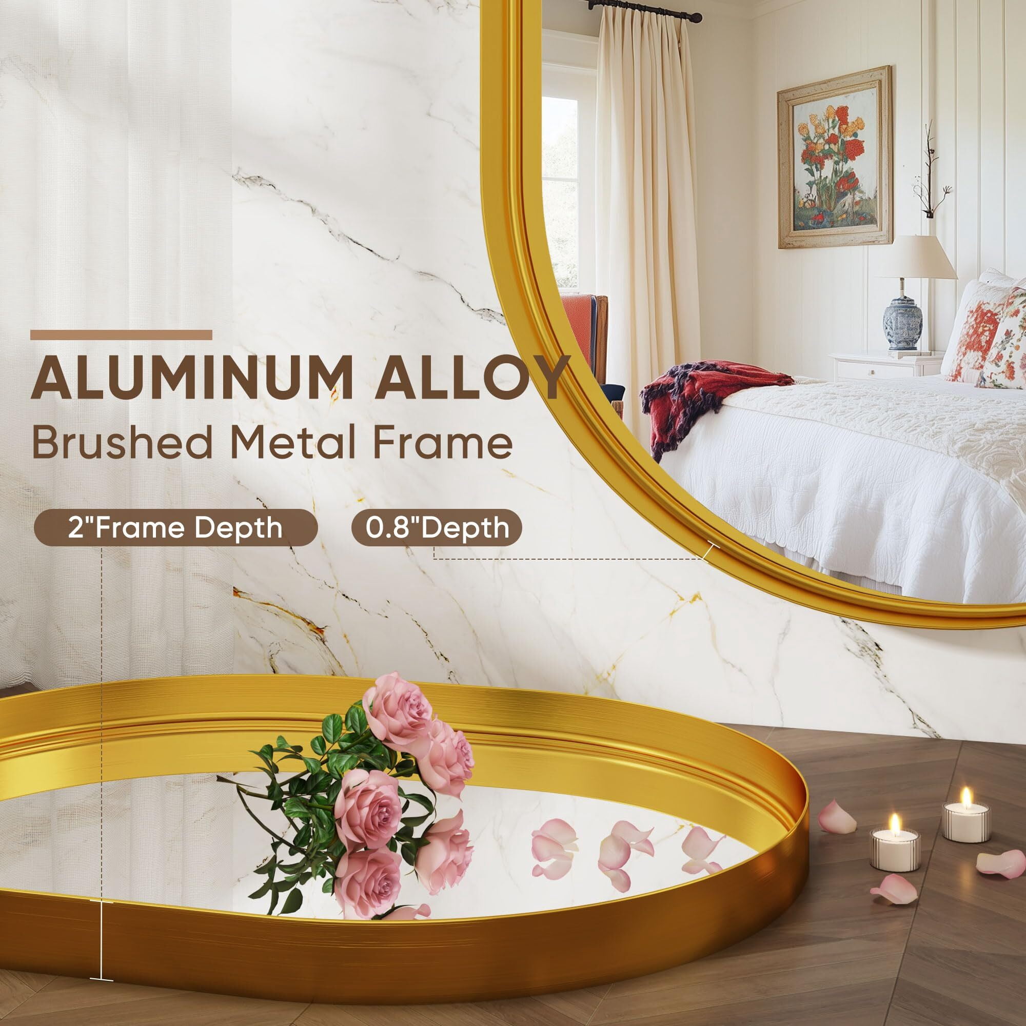 Mirstory 36.2"x 20.1" Oval Wall Vanity Mirror Bathroom Mirror with Aluminum Alloy Deep Frame, Gold