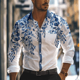 thumbnail image 4 of Camisas casuales con estampado floral para hombre, para exteriores, calle, suaves y cómodas, para uso diario, con solapa, para otoño, camisas de gran tamaño, 4 of 5